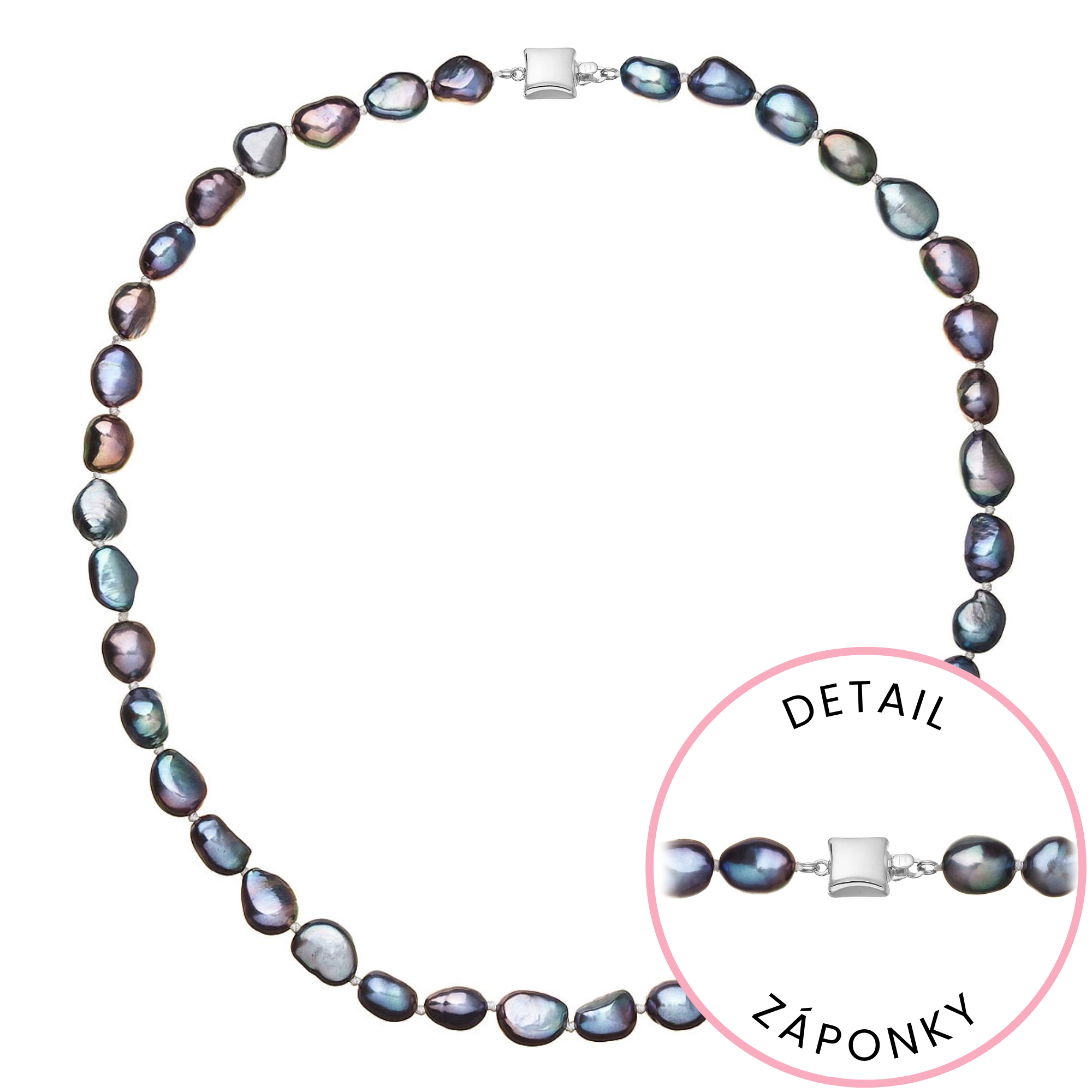 Evolution Group Perlový náhrdelník z říčních perel se zapínáním z bílého 14 karátového zlata 822027.3/9268B peacock