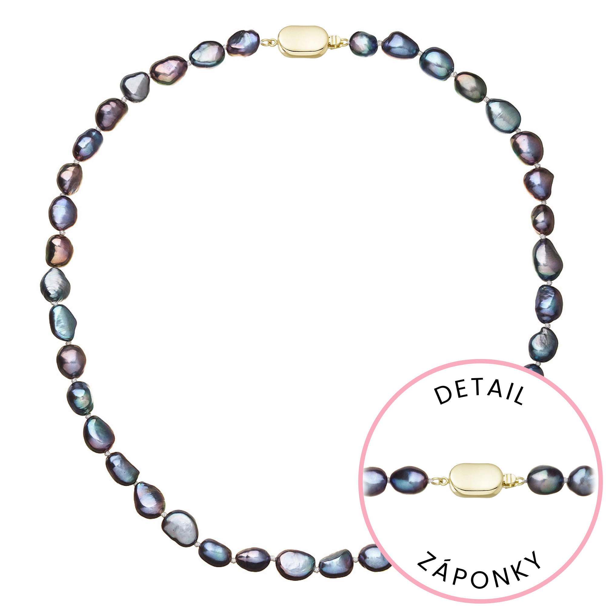 Evolution Group Perlový náhrdelník z říčních perel se zapínáním ze 14 karátového zlata 922027.3/9269A peacock