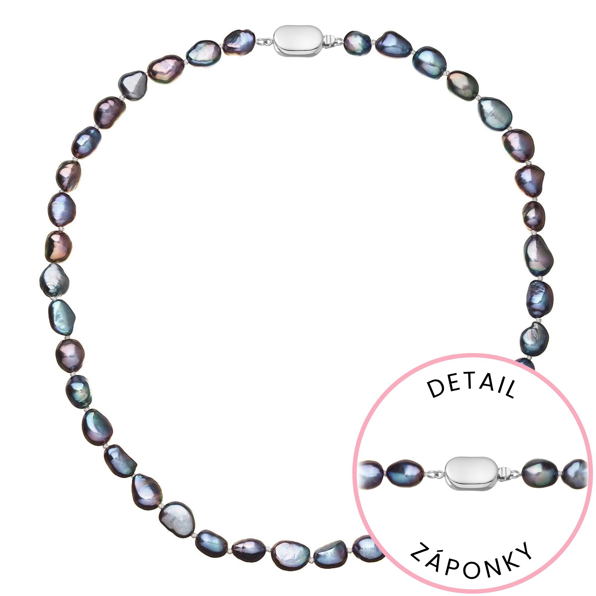 Evolution Group Perlový náhrdelník z říčních perel se zapínáním z bílého 14 karátového zlata 822027.3/9269B peacock