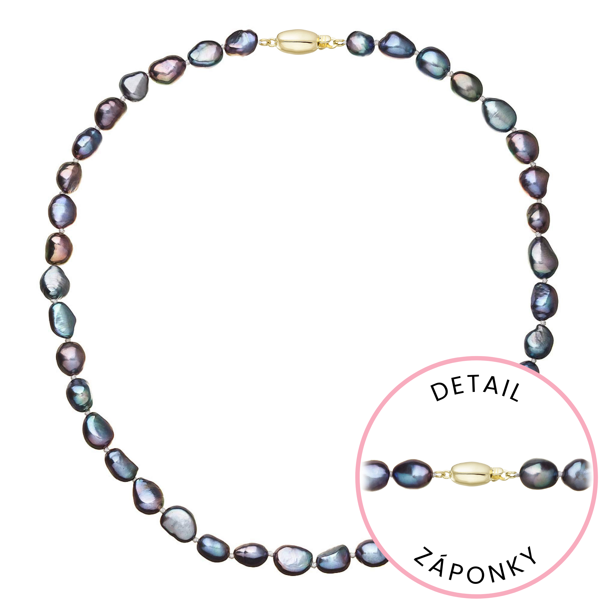 Evolution Group Perlový náhrdelník z říčních perel se zapínáním ze 14 karátového zlata 922027.3/9271A peacock