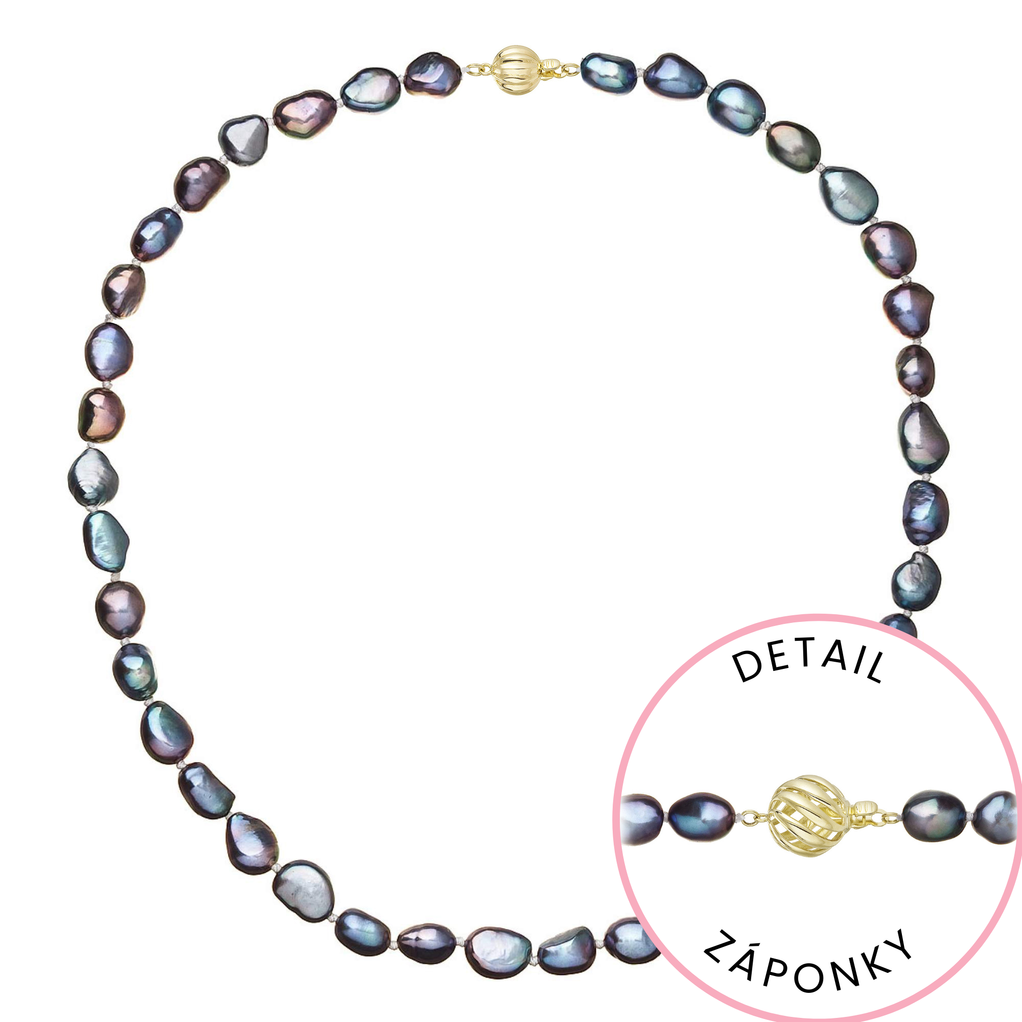 Evolution Group Perlový náhrdelník z říčních perel se zapínáním ze 14 karátového zlata 922027.3/9272A peacock