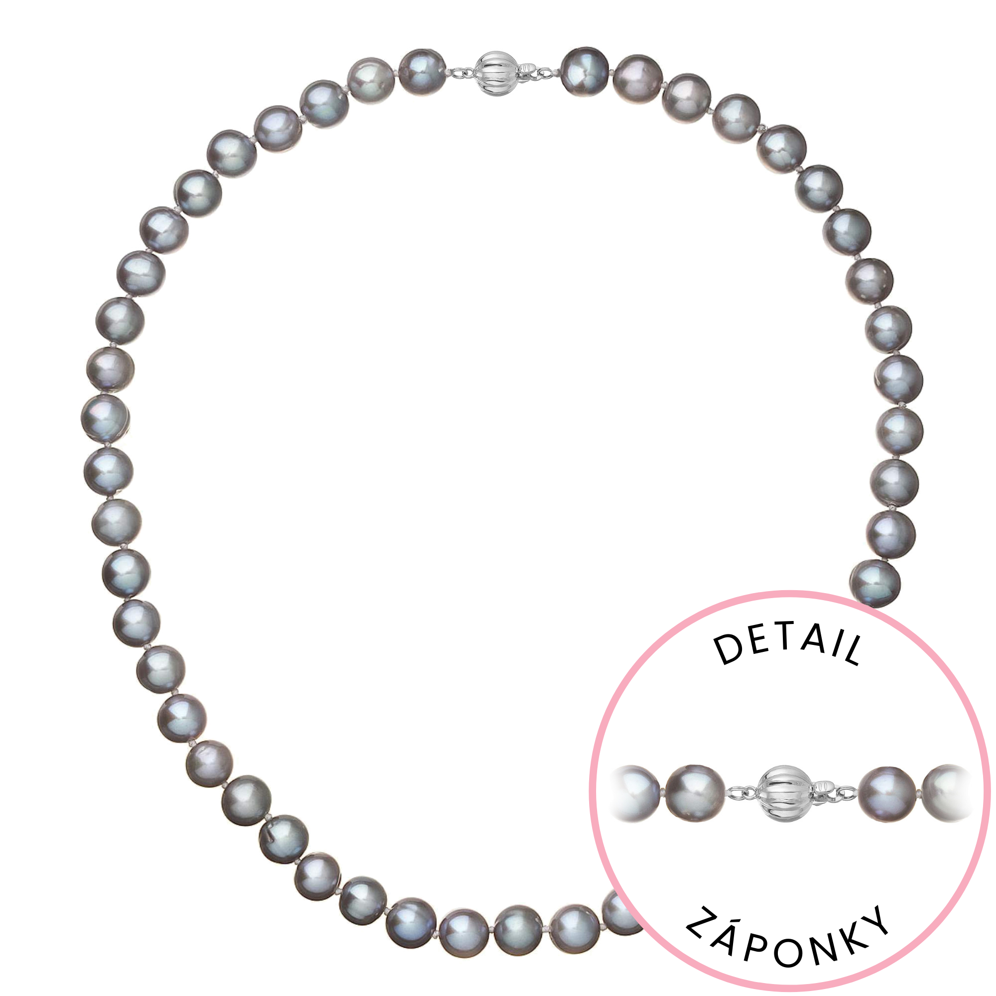 Evolution Group Perlový náhrdelník z říčních perel se zapínáním z bílého 14 karátového zlata 822028.3/9272B grey