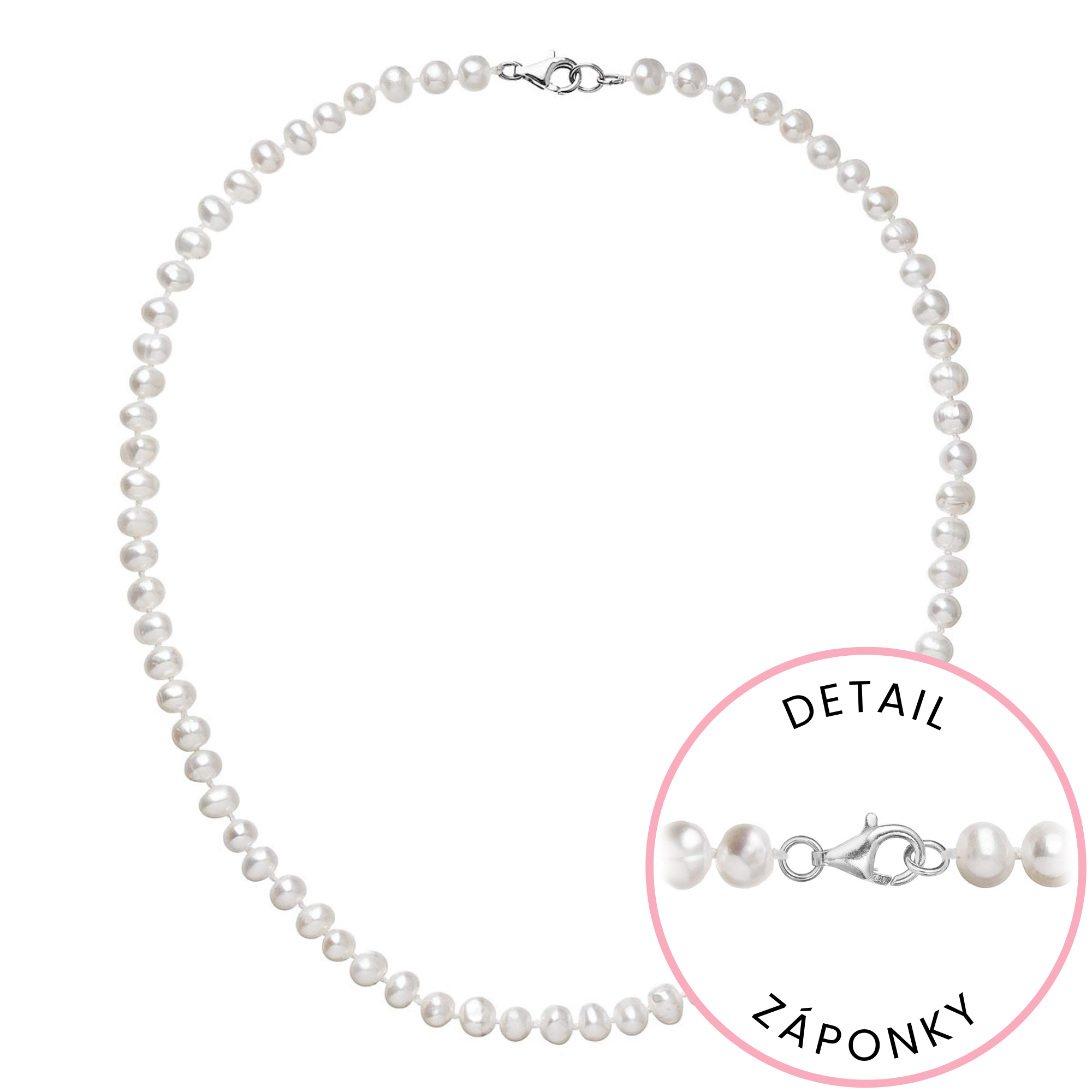 Evolution Group Perlový náhrdelník z říčních perel se zapínáním z bílého 14 karátového zlata 822001.1/9260B bílý