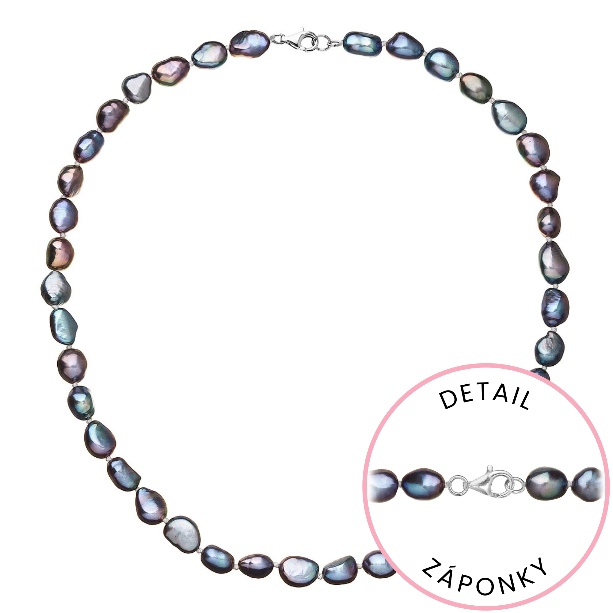 Evolution Group Perlový náhrdelník z říčních perel se zapínáním z bílého 14 karátového zlata 822027.3/9260B peacock
