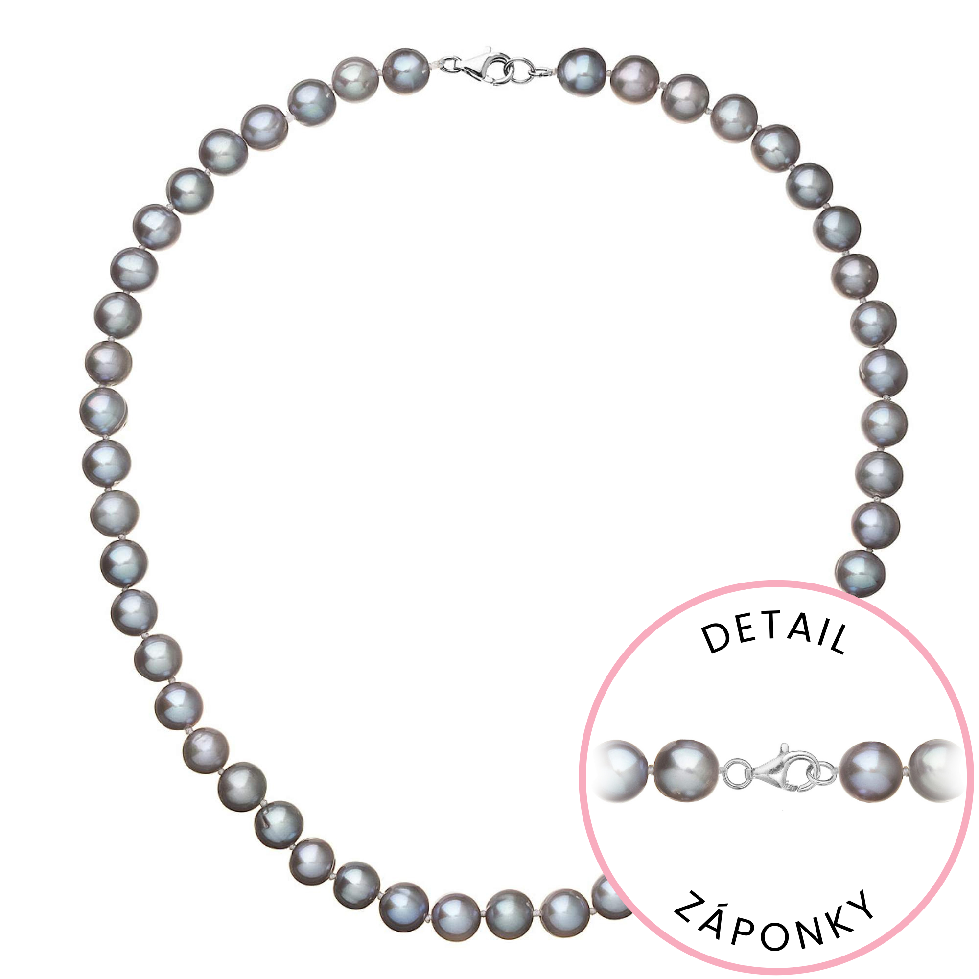 Evolution Group Perlový náhrdelník z říčních perel se zapínáním z bílého 14 karátového zlata 822028.3/9260B grey