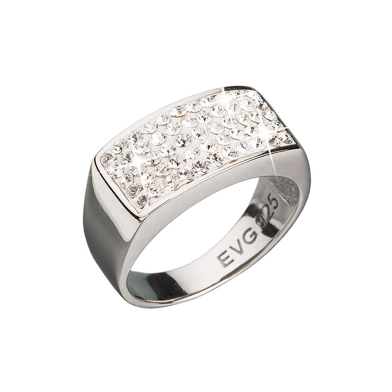 Evolution Group Stříbrný prsten s krystaly bílý obdelník 735014.10 crystal