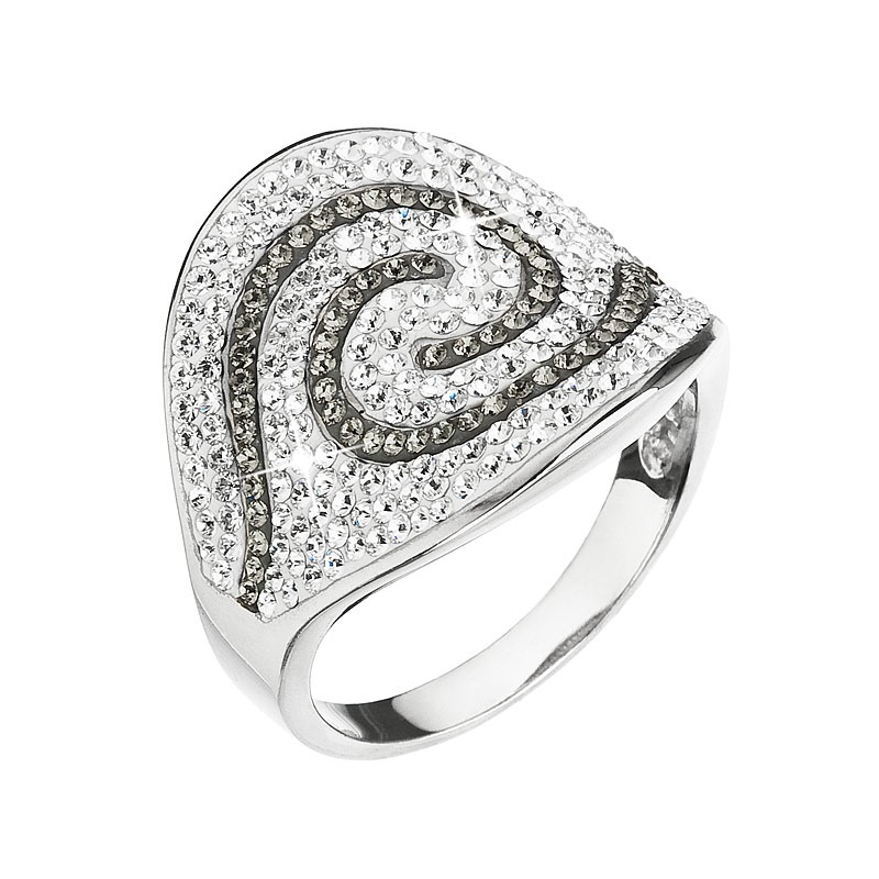 Evolution Group Stříbrný prsten s krystaly Swarovski bílo-šedý 35052.3