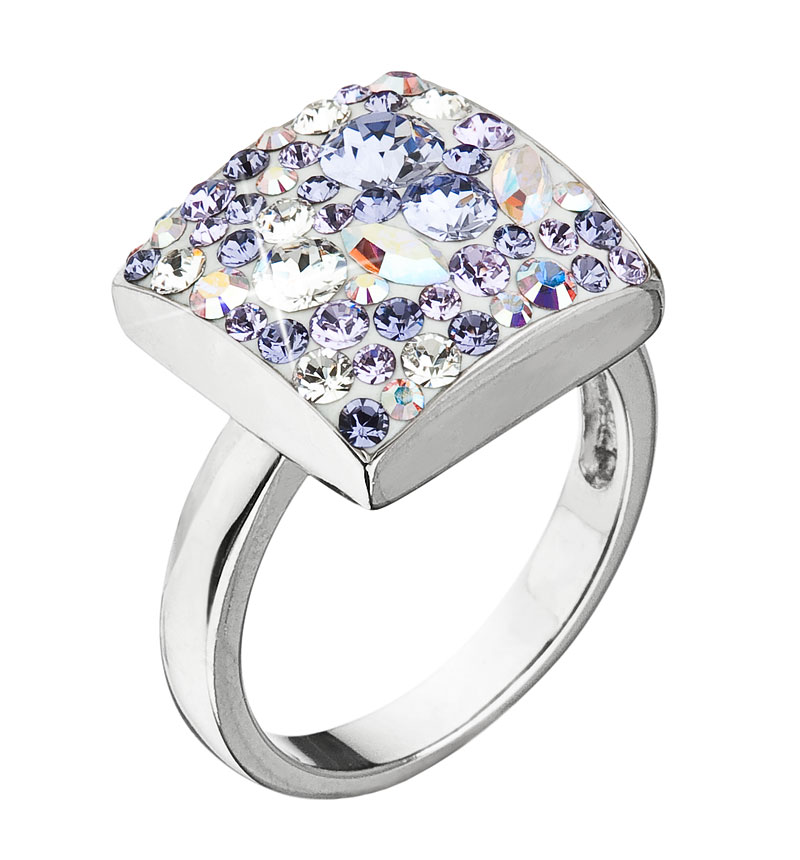 Evolution Group Stříbrný prsten s krystaly Swarovski fialový 35045.3 violet