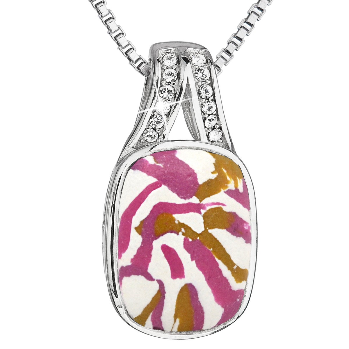 Evolution Group Stříbrný náhrdelník růžovobílý mramor s krystaly 72064.1